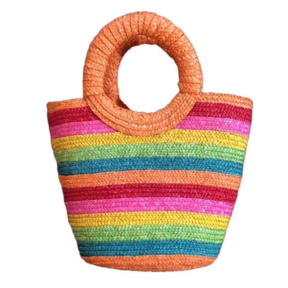 Vintage Handbags - Vintage Rainbow Straw Tote